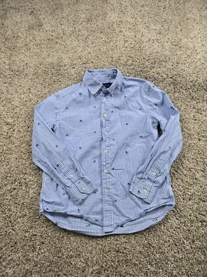 Polo Ralph Lauren Shirt Boys Medium 10-12 Blue Striped Shoe Print Long Sleeve  - Image 1 of 4