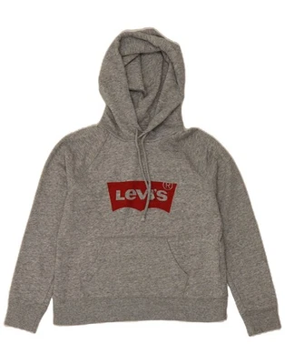LEVI'S Mujer Gran Tamaño Gráfico Sudadera con Capucha Jersey Reino Unido 10 Pequeño Gris Manchado BN04 Foto 1 de 3