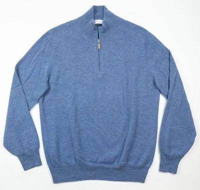 Brunello Cucinelli Cashmere Sweater Men's 54 Blue Pullover 1/4 Zip Made in Italy - Image 1 of 4