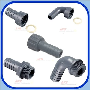 Grey Plastic BSP x HoseTail Barbed Fitting Female/Male - Pool/Pond Water Pipe PS - Picture 1 of 10