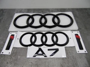 Audi A7 2013/16 Gloss Black Emblem Badges Set Front 285 mm Rear Curve 192mm - Picture 1 of 8