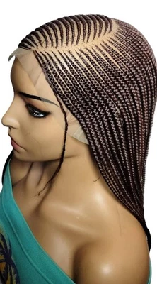 Brown Braided Wig. Full Lace Baby Hair Lemonade Braided Wig. Fulani Braids - Image 1 of 4