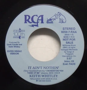 Keith Whitley - It Ain't Nothin' - 1989 NM Country Promo 45 - Picture 1 of 2