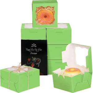 Qiqee Cajas de Panadería Aguacate con Ventana 55 piezas 4x4x2.5 Mini Cajas de Galletas Macaro... - Imagen 1 de 8