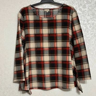 Blusa túnica a cuadros Cremieux manga larga informal azul naranja rojo dobladillo campana talla L Foto 1 de 4