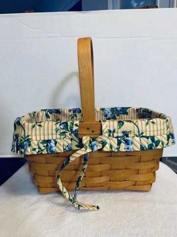 Original Vintage Longaberger 1991- Hand Woven & Crafted Wicker Basket with Liner Cover