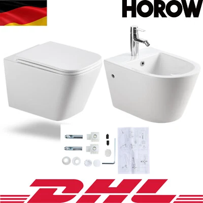 HOROW Wand Hänge WC spülrandlos rimless mit Softclose Lotus-Effekt Bidet SET - Bild 1 von 4
