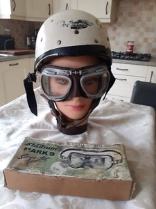 Vintage 1950's Pudding basin helmet, Stadium motorcycle goggles and maneqin head - Picture 1 of 9