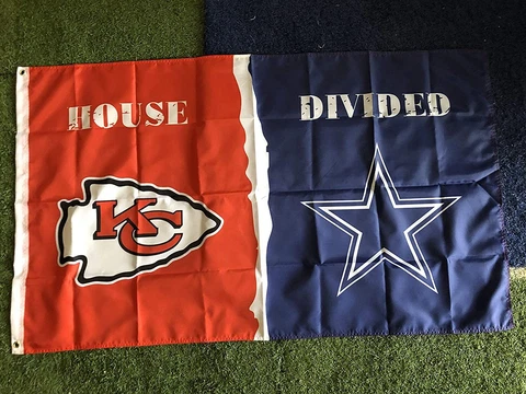 Kansas City Chiefs vs Dallas Cowboys House Divided Flag 3x5 FT Football Flag Cover
