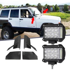 4"INCH 95W Side Lighting LED Work Light+Mount Brackets For Jeep Cherokee XJ MJ - Picture 1 of 12