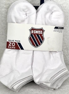 K-Swiss Men's Athletic Low-Cut Socks K-Nit 20-Pairs White Size Large 6-12.5 - Picture 1 of 12