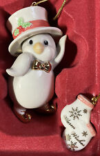 Lenox POSH PENGUIN in Top Hat Ornament Plus Warm Wishes Mittens ~ IN BOX