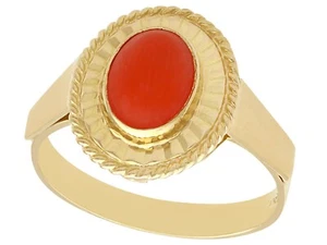 Vintage 1980s Coral and 18ct Yellow Gold Dress Ring - Picture 1 of 9