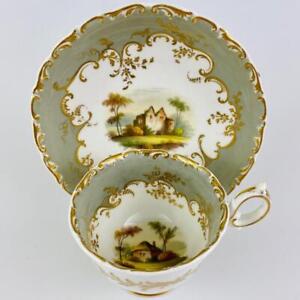 c1840 Antique~Minton~Coffee Cup & Saucer~Hand Painted Porcelain~Gold Gilt #3962~