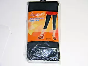 Angelina Black FOOTLESS Tights with Lace Style: 8301 One size Fits All - Picture 1 of 5