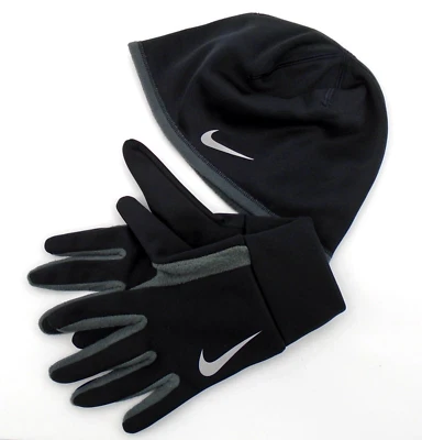 Conjunto de gorra y guantes Nike Therma-FIT para hombre adulto S/M para correr negro/plateado Foto 1 de 4