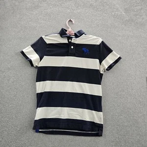 Abercrombie & Fitch Boy Polo XXL Navy Moose Embroidery Rugby Striped Muscle - Picture 1 of 8
