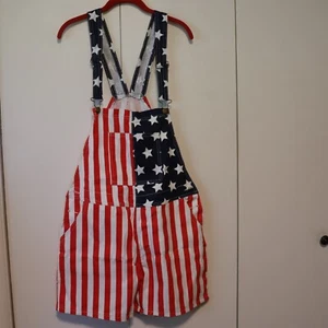Boutique  size L .Red, white, blue. Stars & Stripe Bib Overall Shorts 5"inseam - Picture 1 of 8