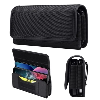 For Apple iPhone 13 Horizontal Leather Wallet Belt Clip Holster Case Black Cover - Image 1 of 4