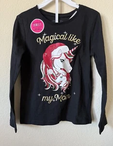 Black Glitter Sparkle Magical Like My Mom Unicorn Long Sleeve Top Size S 5/6 - Picture 1 of 4