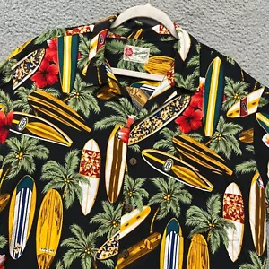 Hilo Hattie Hawaiian Shirt Mens XL Black Surf Board Tropical Aloha Beach - Picture 1 of 9