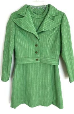 De Colección Mod Kim O'Hare Junior 2 Piezas Vestido Chaqueta Recortada Verde Tostado Estampado Talla 11 Foto 1 de 4