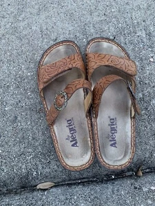 Algeria Womens Karmen KAR-547 Brown Leather Slide Sandals Size 37/6.5 - Picture 1 of 6