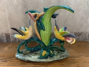 FIGURINA VINTAGE STANGL ART POTTERY BIRDS COLORATA DOPPIO COLIBRÌ #3599 - Foto 1 di 7
