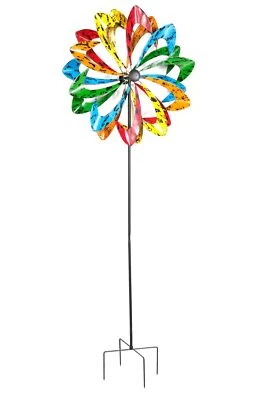 Metall Doppel Windrad 140x38cm Windspiel Gartendeko Balkon Terrasse multicolor - Bild 1 von 3