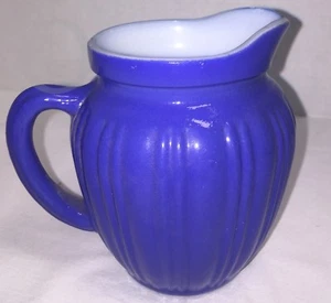 VINTAGE HAZEL ATLAS BLUE Fired On Small Creamer/ Syrup Pitcher 17305O S104 - Picture 1 of 7