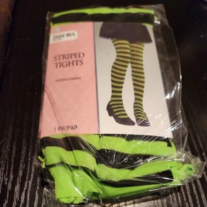 Child M/L to 85 lbs. Age 6+ Striped Green and Black Costume Tights ONE PAIR - Picture 1 of 2
