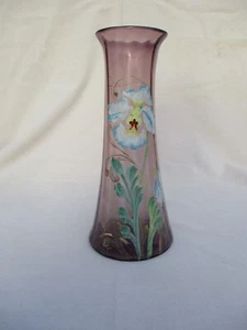ANTIQUE FRENCH LEGRAS PURPLE ENAMELLED GLASS VASE IRIS HAND PAINTED ART NOUVEAU - Picture 1 of 11