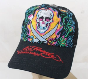 Vintage Ed Hardy Christian Audigier Yellow Snap Graphics Trucker Hat Skull - Picture 1 of 12
