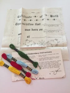 Crewel Embroidery Needlework Kit Birth Certificate Craft Thread Needle Fabric - Picture 1 of 5