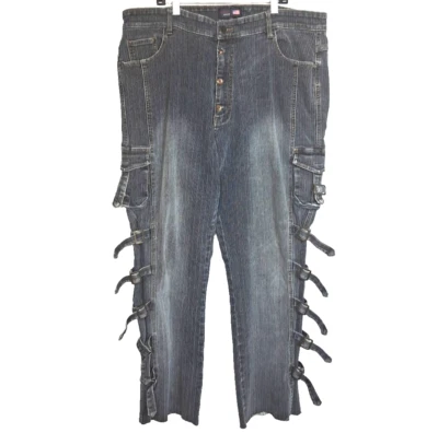 Pantalones de mezclilla acanalados vintage Y2K Apollo con hebilla lateral cargo talla 19 azul gótico grunge Foto 1 de 4