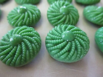 Card of 24 ~ 3/4"  Green  Lacy Pinwheel Dot Glass Buttons ~ new/old stock - Image 1 of 2