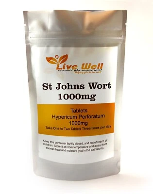 LIVE WELL HEALTH MANAGEMENT St John's Wort 1000mg Tablets – 60 pack- Vegan, UK Made - Supports Healthy Mood