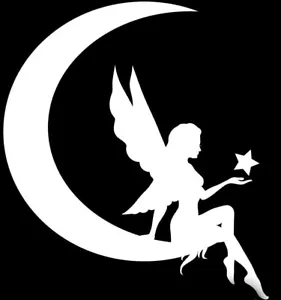 Fairy Moon Silhouette 5" White Vinyl Decal Car Truck Window Laptop Notebook - Foto 1 di 1