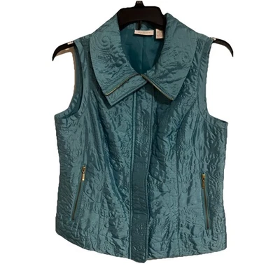 Chaleco acolchado Weekends Chico's 1/M azul costero verde azulado bolsillos con cremallera completa usado en excelente estado.     g5 Foto 1 de 4