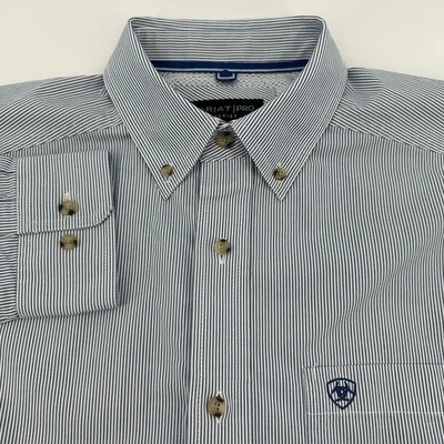Ariat Pro Series Button Down Long Sleeve Shirt Men's Medium Blue Stripe - Image 1 of 4