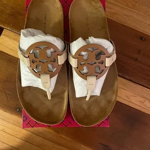 New Tory Burch Miller Cloud Brown Leather Sandals - Picture 1 of 8