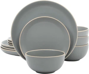 Gibson Home Rockaway 12-Piece Dinnerware Set Service for 4, Grey Matte - Picture 1 of 6