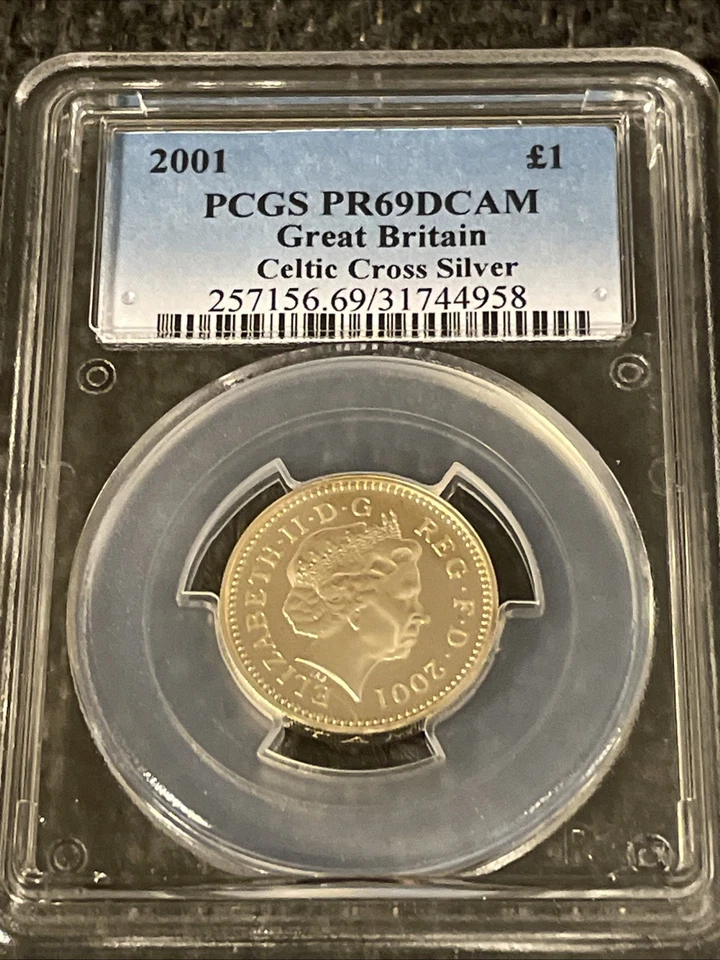 2001 Great Britain 1 Pound Coin Celtic Cross Irish Silver PCGS PR69DCAM Top Pop! - Image 1 of 3