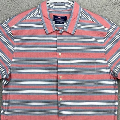 Мужская рубашка-кабана Vineyard Vines средний размер розовая синяя с коротким рукавом на пуговицах эластичная - Изображение 1 из 4