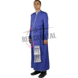 New Men Heavenly Ecclesiastical Cassock – Royal Blue White, Clergy Robe, Pastor - Picture 1 of 8