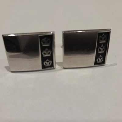 复古 Shields 皇冠袖扣铬黑色珐琅长方形男式珠宝首饰 — 第 1/4 张图片