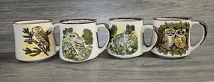 Set of 4 Vintage MCM Speckled Stoneware OWL Coffee Mug Cup Woolworth Korea - Picture 1 of 6