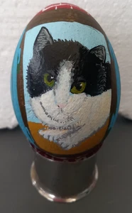 Handbemaltes echtes Entenei - Signiertes Unikat mit Katzen-Motiv - Bild 1 von 7