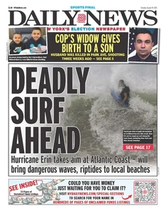 NEW YORK DAILY NEWS PERIÓDICO DEATHLY SURF ADELANTADO A LA FLEXIÓN 19/08/25 - Imagen 1 de 2