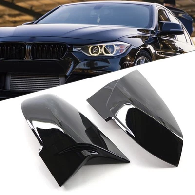 2x Gloss Black Rearview Mirror Cover Caps Fit BMW 1 2 3 4 Series X1 M2 I3 I3S - Imagem 1 de 4